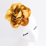 Bronze gold satin rose fascinator hat