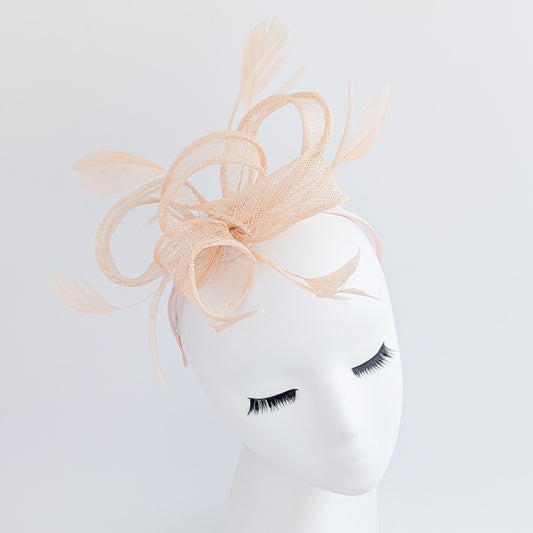 Light peach feather fascinator hat