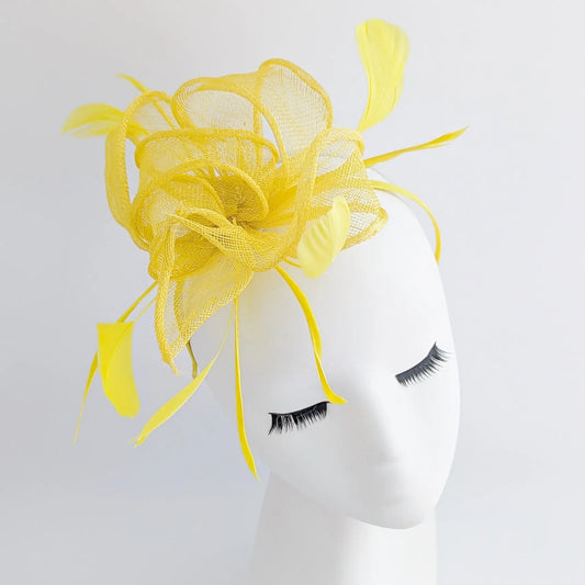 Yellow feather fascinator hat House of Hats