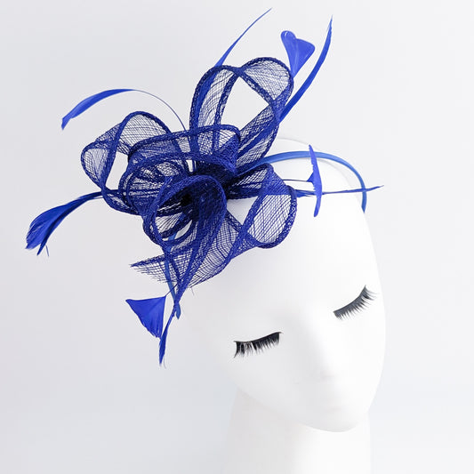 Royal cobalt blue feather fascinator hat