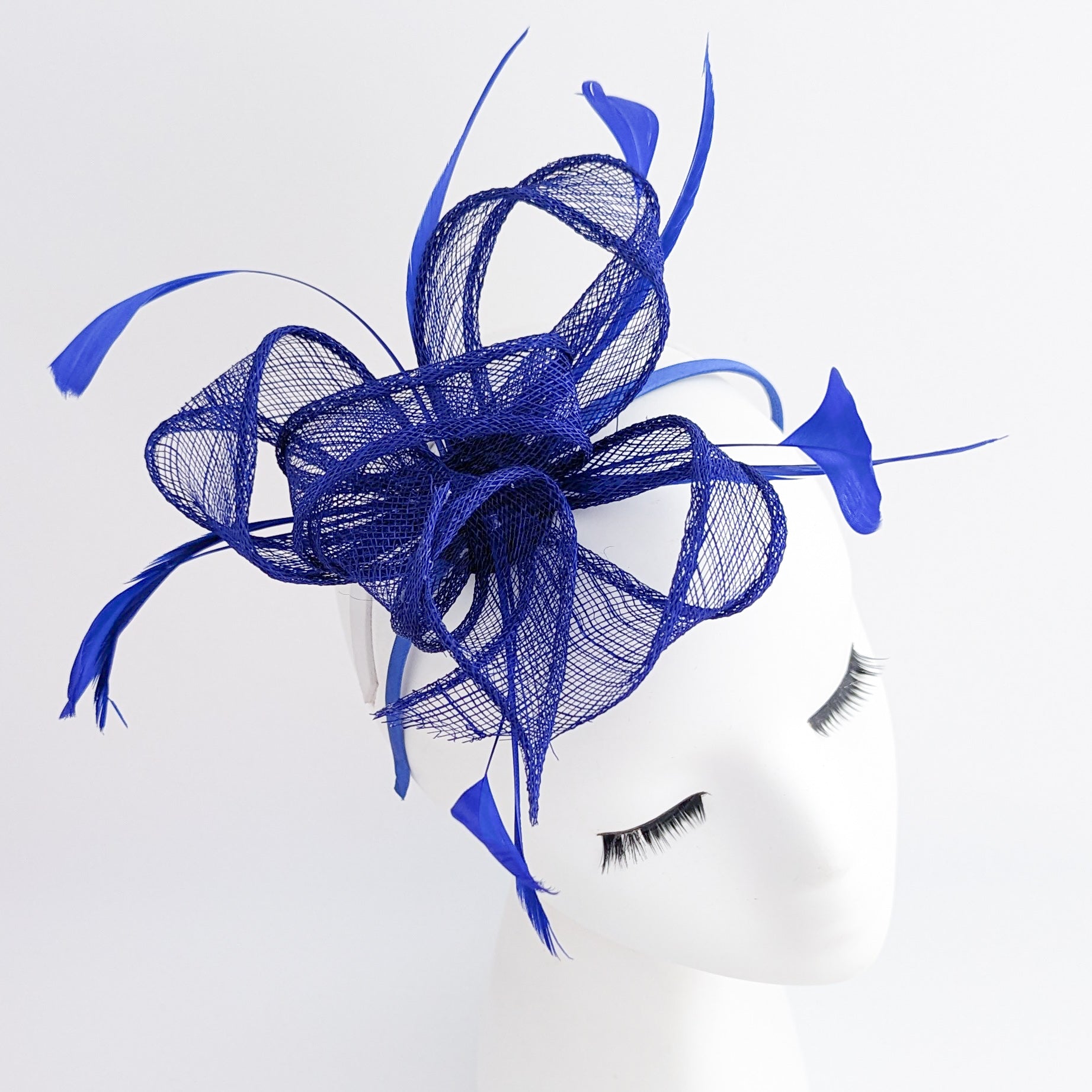 Royal cobalt blue feather fascinator hat
