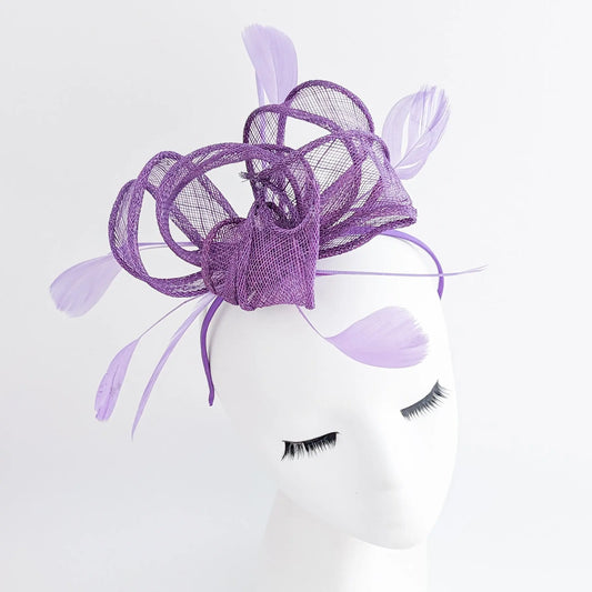 Royal purple feather fascinator hat House of Hats