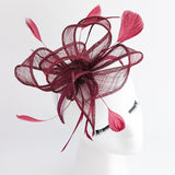 Burgundy feather fascinator hat