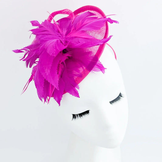 Fuchsia pink feather disc saucer fascinator hat House of Hats