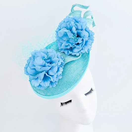 Seafoam mint green flower fascinator disc saucer hat House of Hats