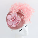Blush pink flower feather disc saucer fascinator hat Blush pink flower feather disc saucer fascinator hat