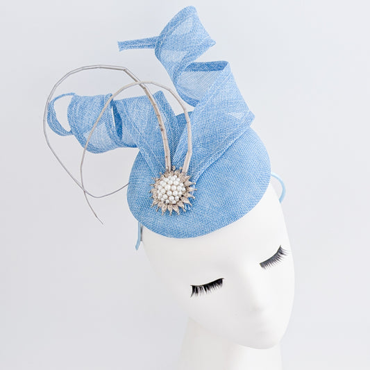 Light cornflower blue pearl fascinator hat