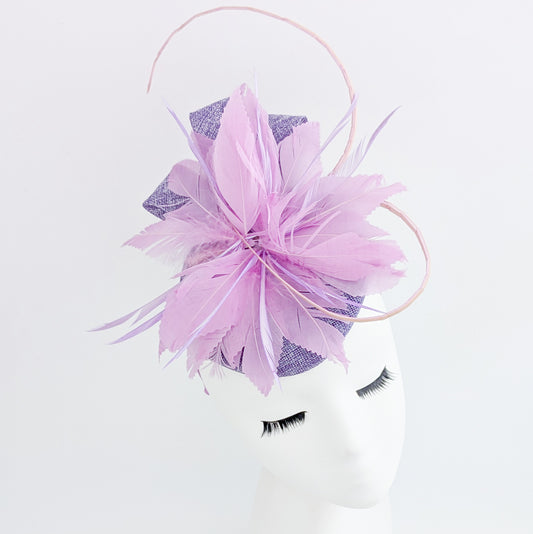 Lavender and lilac purple feather fascinator hat