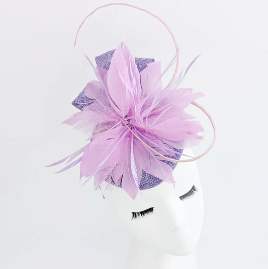 Lavender and lilac purple feather fascinator hat House of Hats