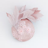 Blush pink feather lace satin fascinator hat Blush pink feather lace satin fascinator hat