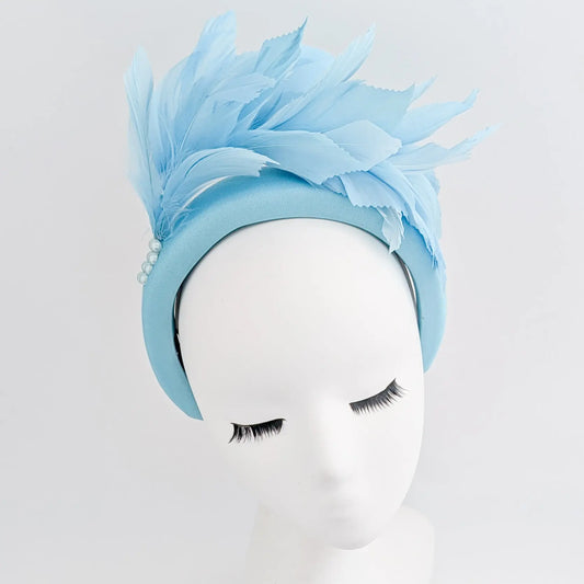 Light sky blue feather padded headband fascinator House of Hats