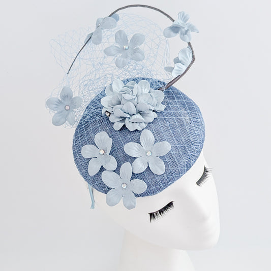 Cornflower blue flower fascinator hat