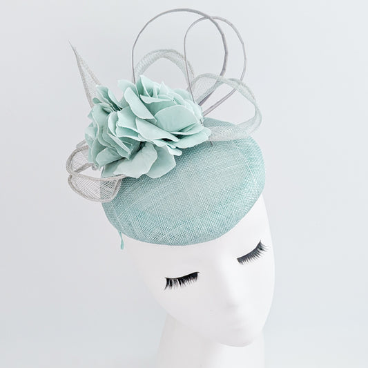 Aquamarine blue flower fascinator hat