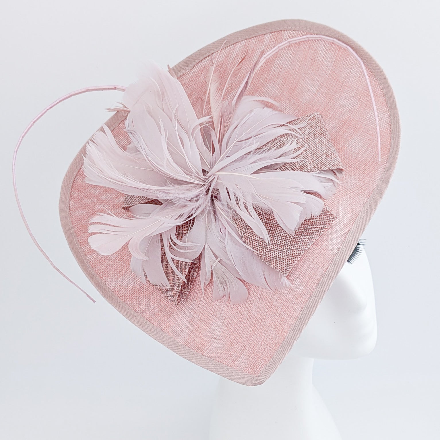 Blush pink large teardrop feather fascinator hat Blush pink large teardrop feather fascinator hat