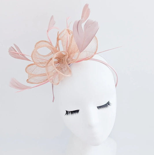 Light peach pink feather fascinator hat House of Hats