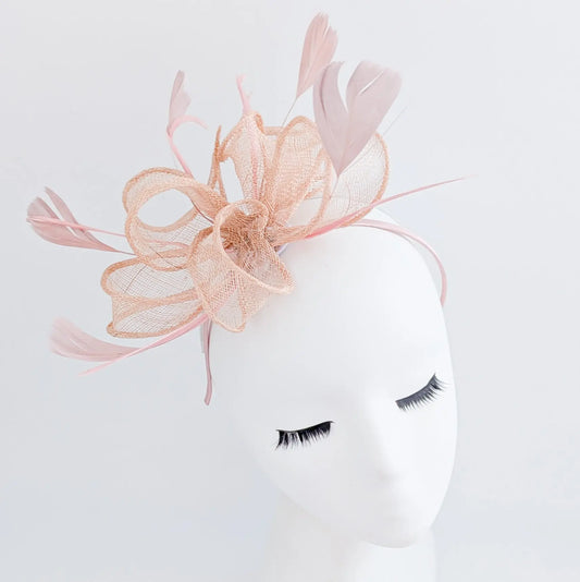 Light peach pink feather fascinator hat House of Hats