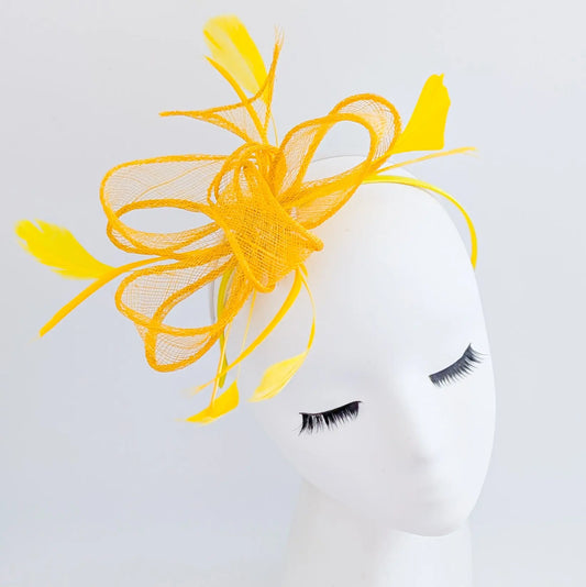 Mustard Yellow feather fascinator hat House of Hats