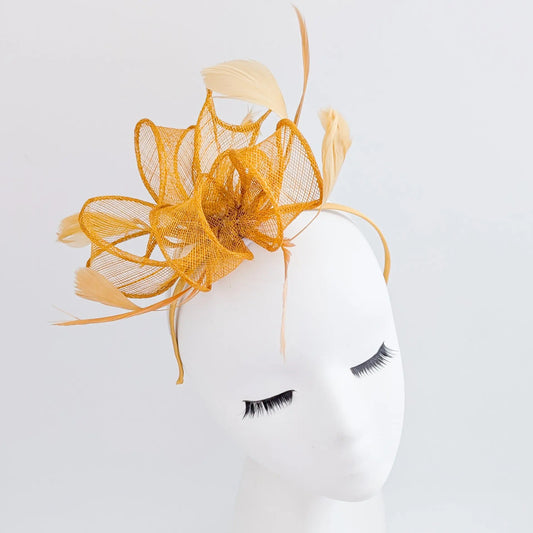 Golden Yellow feather fascinator hat House of Hats