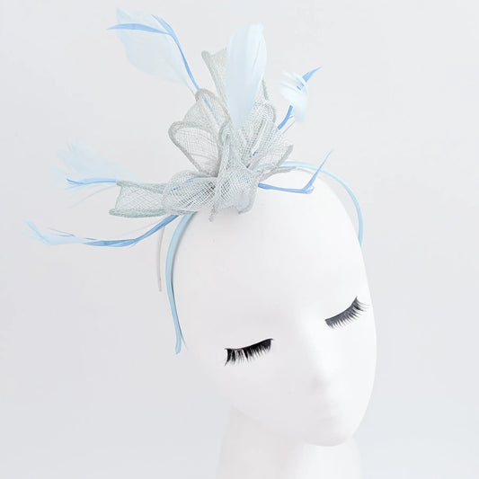 Aquamarine blue feather fascinator hat House of Hats