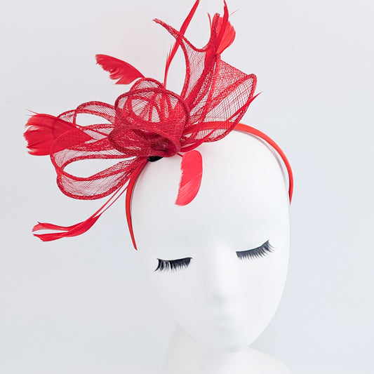 Red feather fascinator hat