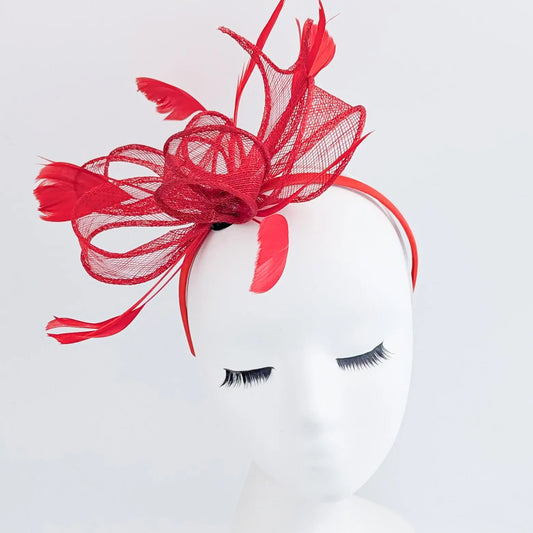 Red feather fascinator hat House of Hats