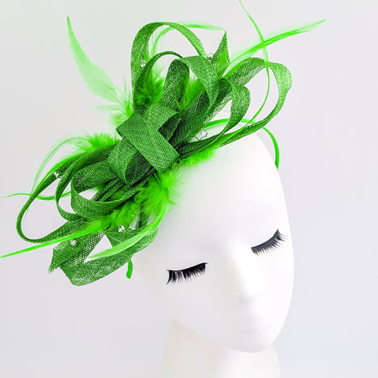Green crystal feather fascinator hat