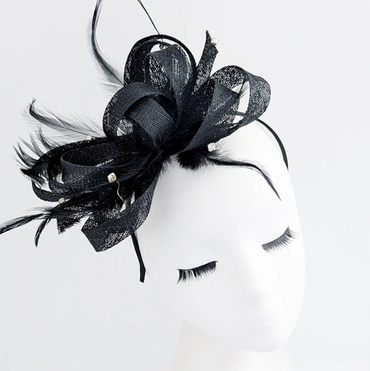 Black crystal feather fascinator hat House of Hats