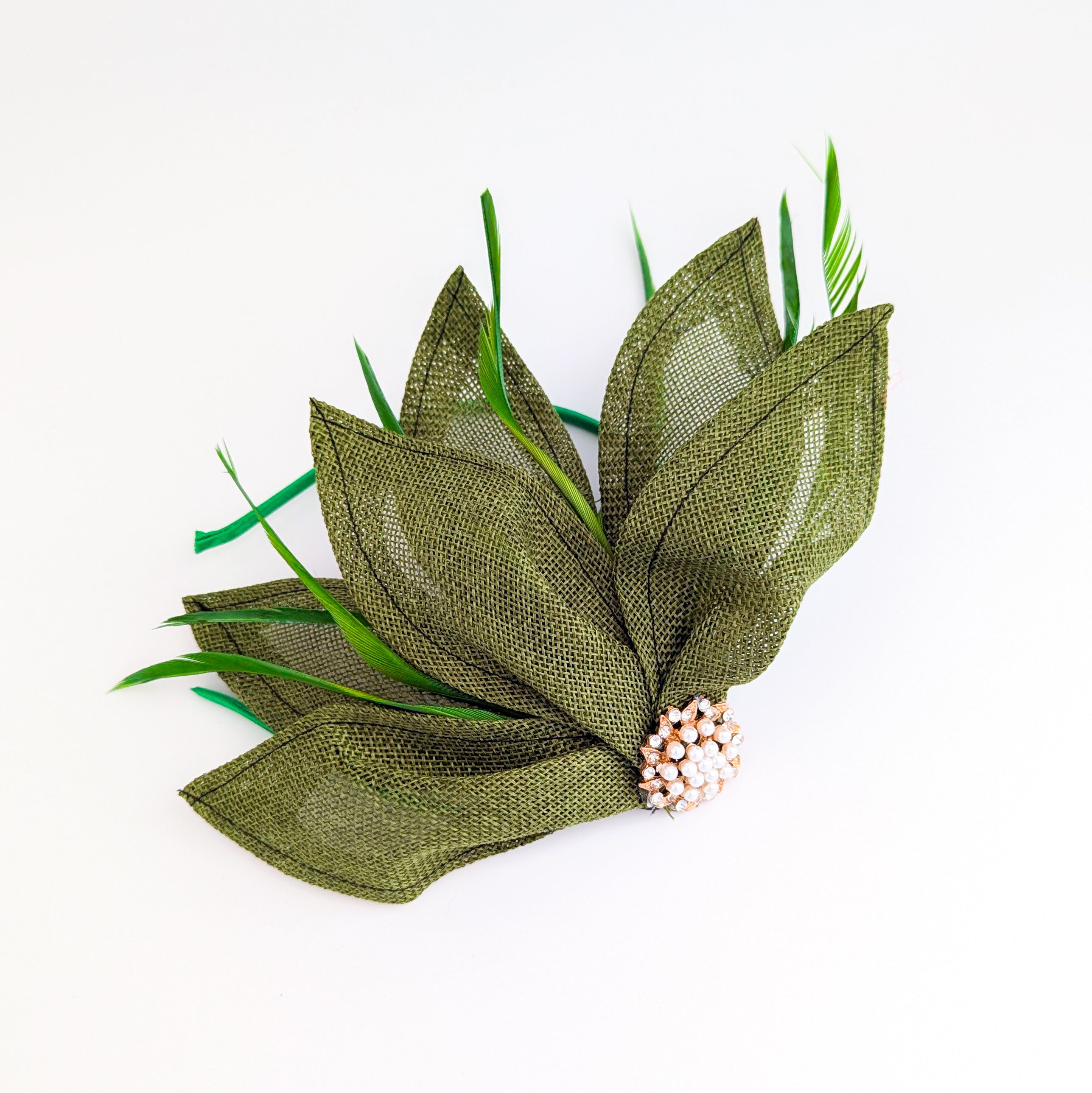 Moss green feather petal fan fascinator hat Moss green feather petal fan fascinator hat