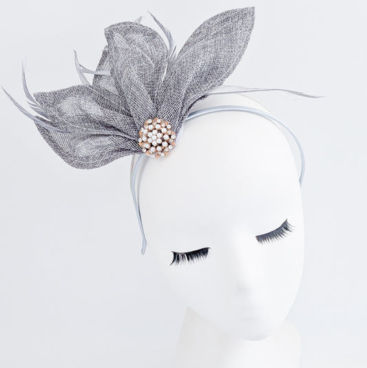 Grey feather petal fan fascinator hat