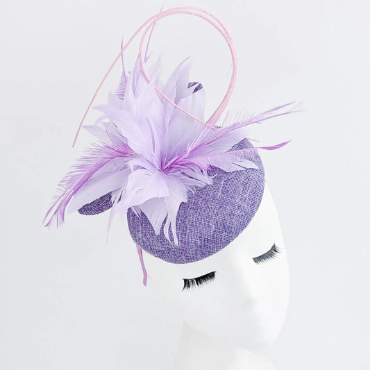 Lavender and lilac purple feather fascinator hat House of Hats
