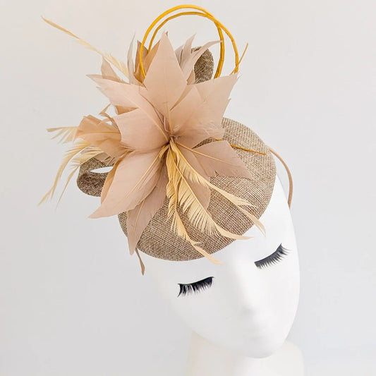 Nude blush pink feather fascinator hat House of Hats