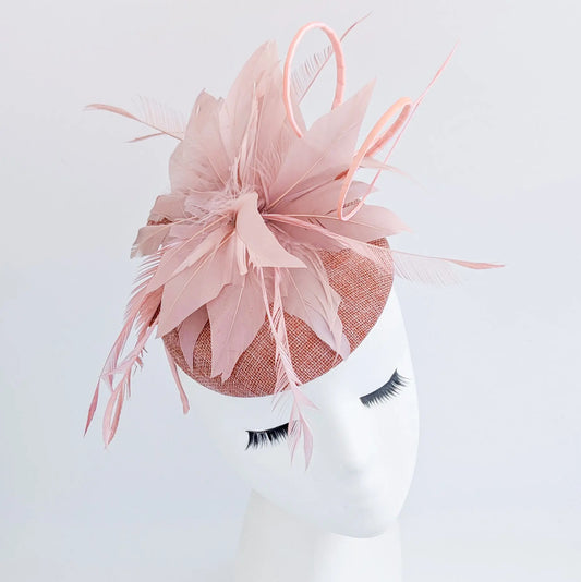 Blush pink feather fascinator hat House of Hats