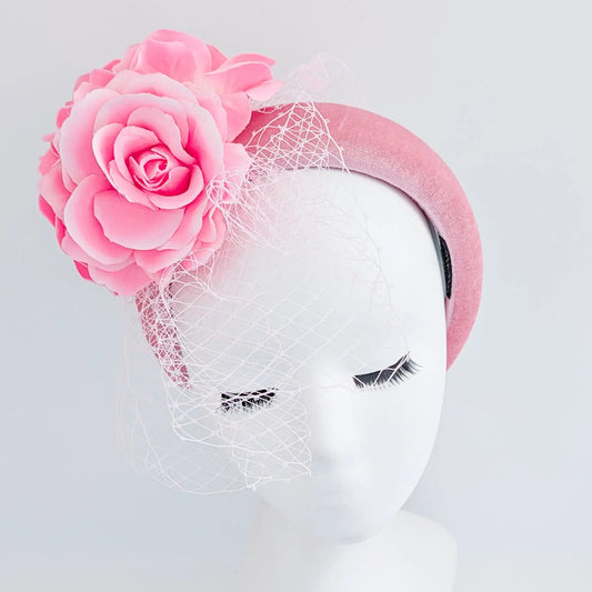Light pink flower padded velvet headband fascinator House of Hats