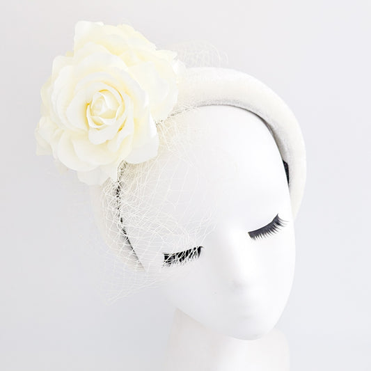 Cream flower padded velvet headband fascinator
