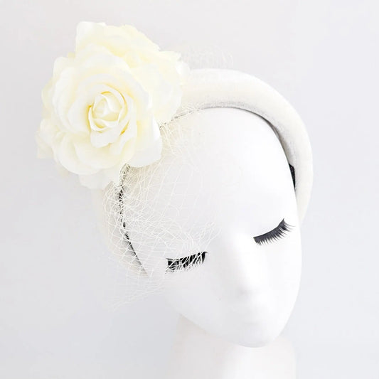 Cream flower padded velvet headband fascinator House of Hats
