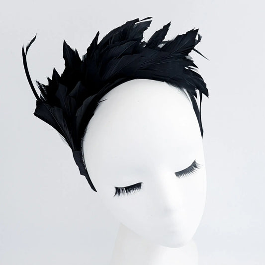 Black feather satin headband fascinator House of Hats