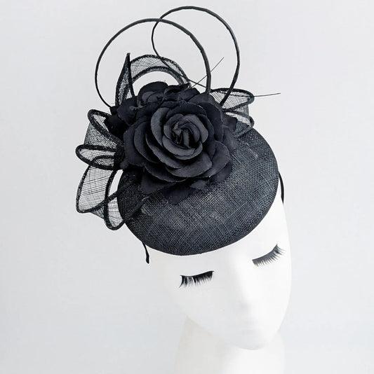 Black flower fascinator hat House of Hats