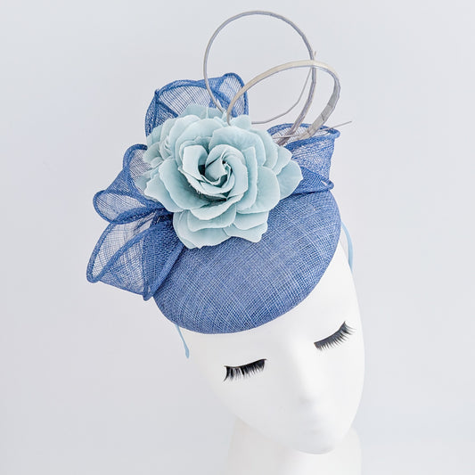Cornflower blue flower fascinator hat