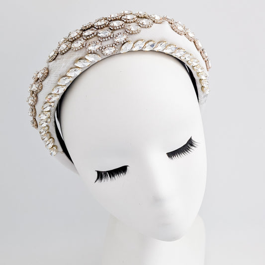 Silver ivory crystal padded satin headband fascinator