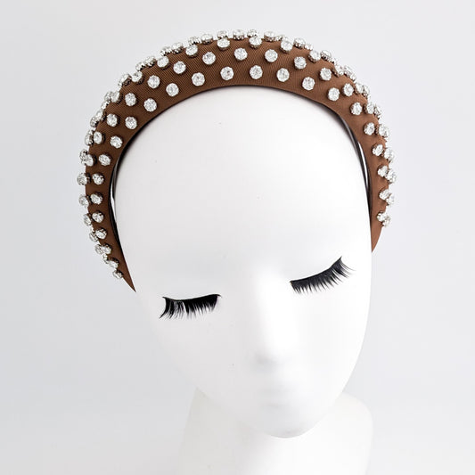 Rust brown crystal padded headband fascinator