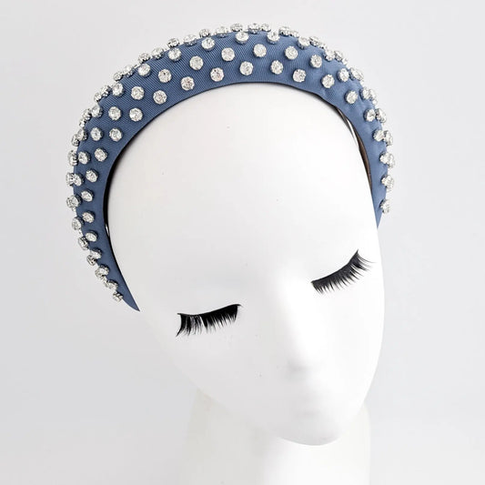 Dark dusty blue crystal padded headband fascinator House of Hats