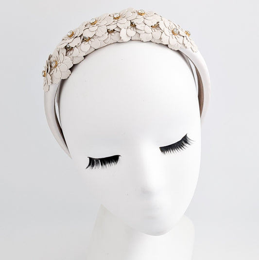 Cream crystal flower headband fascinator