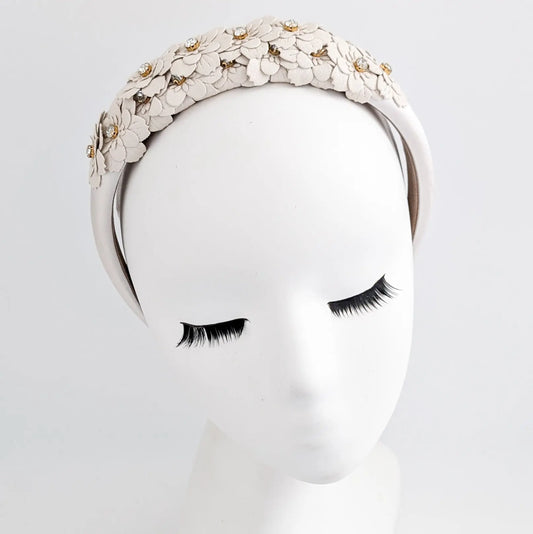 Cream crystal flower headband fascinator House of Hats