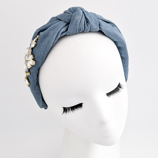 Denim crystal knot headband fascinator