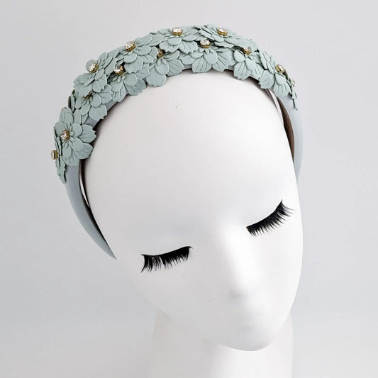 Aquamarine blue crystal flower headband fascinator House of Hats