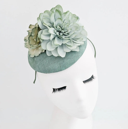 Sage green ombre flower fascinator hat House of Hats