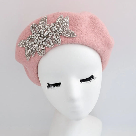Light pink crystal wool felt french beret hat House of Hats