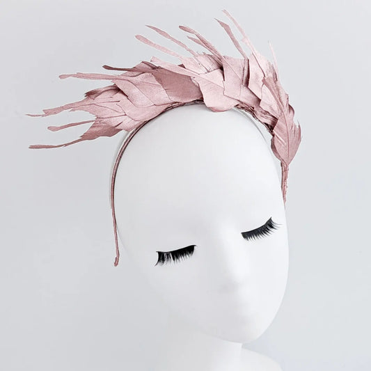Rose gold metallic shimmer feather headband fascinator House of Hats