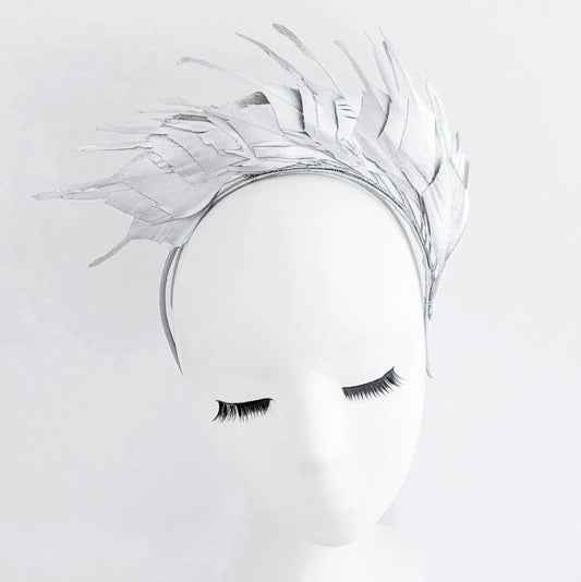 Silver metallic shimmer feather headband fascinator House of Hats