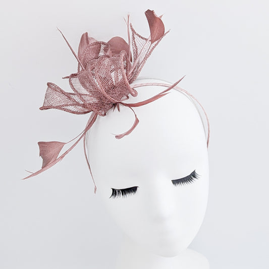 Rose gold shimmer feather fascinator hat